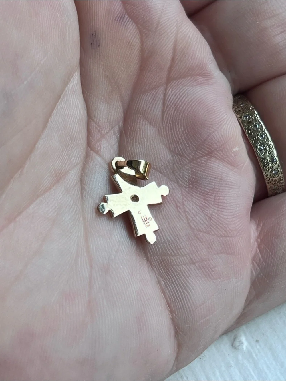 James Avery 18k gold & diamond retired cross pendant